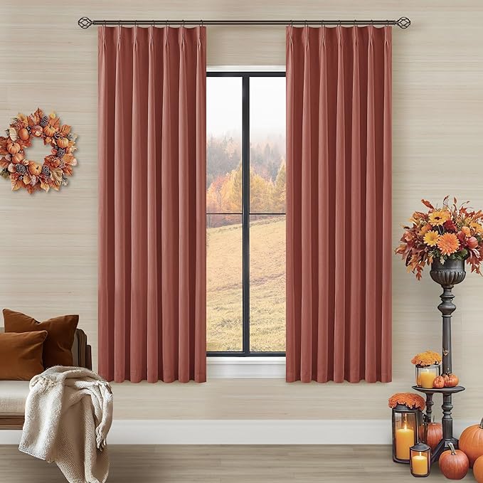 Firebrick 63 Inch Blackout Pleated Linen Curtains by Twodrapes