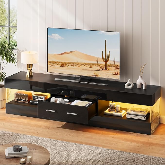Bestier 67" Modern TV Stand for TVs 55 to 75 Inch, High Gloss LED Entertainment - Image 6