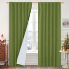 Sage Green 100% Blackout Linen Curtains 84 Inch by LAMIT