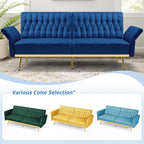 70” Velvet Futon Sofa Bed w/Adjustable Armrests and Backrest, Convertible Futon - Image 7