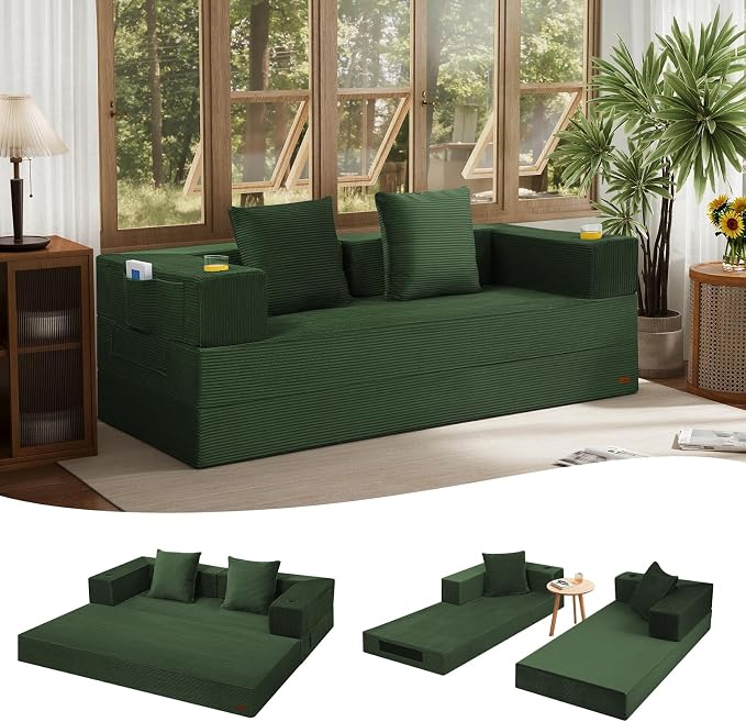 COMAX Queen Size Boneless Couch, 4 in 1 Convertible Sleeper Sofa Corduroy Couch by COMAX