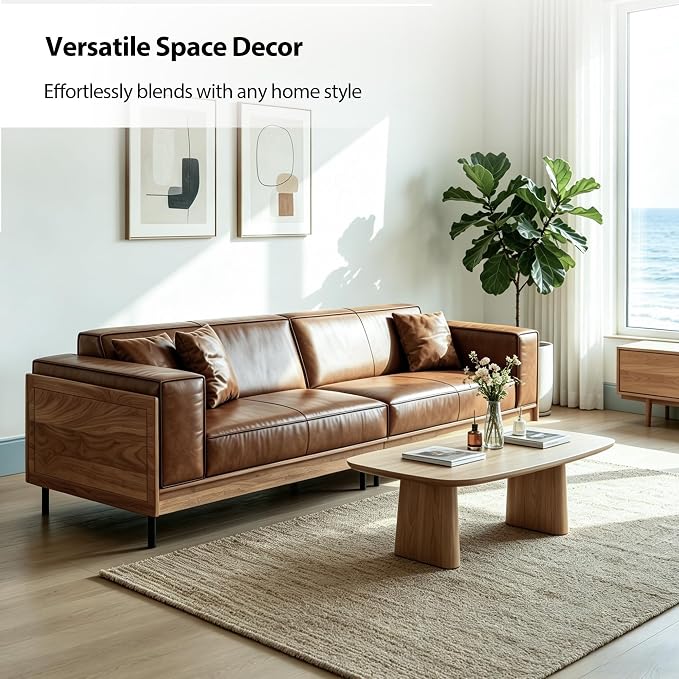 Mid-Century Modern Leather Sofa 111.81" - Image 8