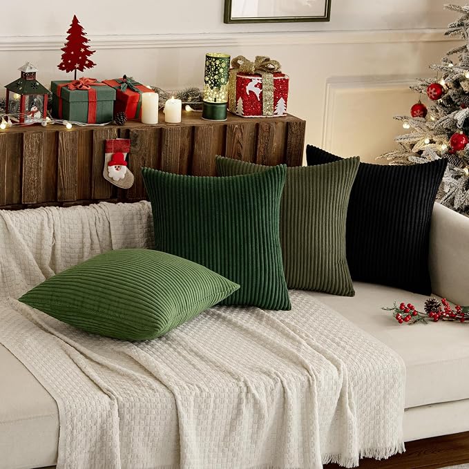 MIULEE Soft Corduroy Decorative Throw Pillow Covers Neutral Green 18x18 | Set - Image 8