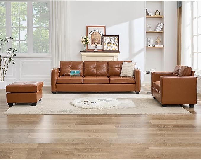TYBOATLE Brown Leather Sofa Couch Sectional Couches - Image 3