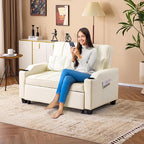 VINGLI Beige Futon Sofa Bed Convertible Loveseat Sleeper Couch, Faux Leather - Image 2
