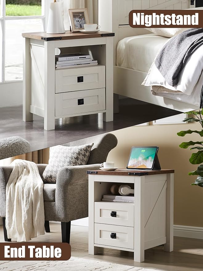 T4TREAM Nightstand with Charging Station, End Table, Side Table with 2 Drawers - Image 7