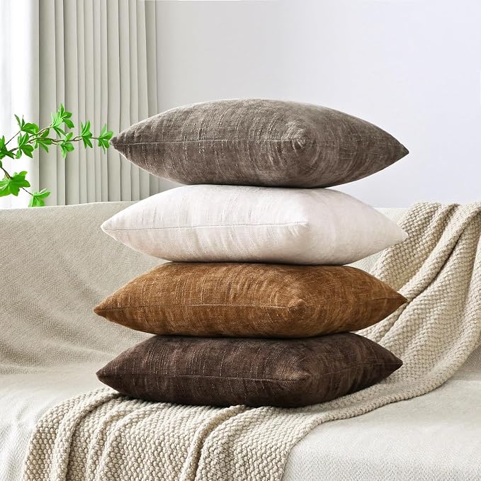 Set of 4 Soft Textured Throw Pillow Covers 18x18 Inch Cozy Decorative Farmhouse - Image 3