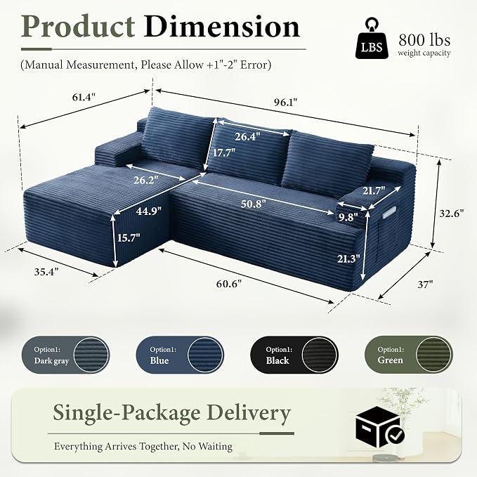 96" Sectional Couches for Living Room Cloud Couch Sofa - Image 2