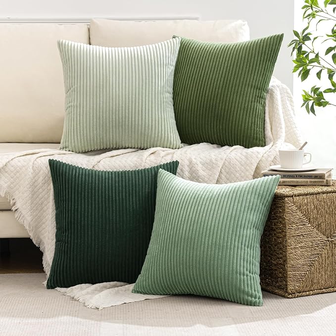 MIULEE Soft Corduroy Decorative Throw Pillow Covers Forest Green 22x22 | Set of - Image 4