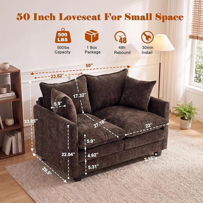 Loveseat Sofa Cloud Sofa Couch 50'', Modern Loveseats 2 Seat Couch 27" Deep Seat - Image 2