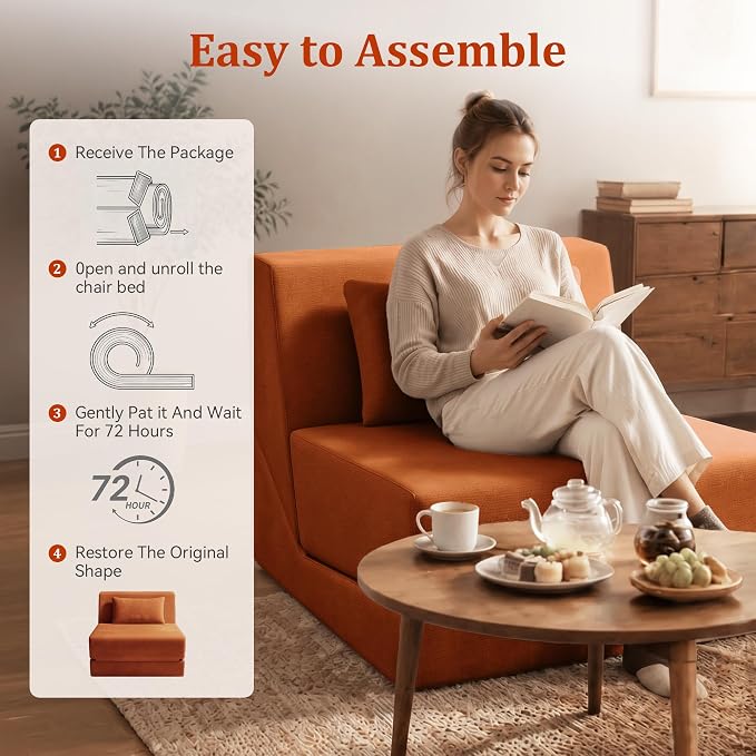 Fold Out Chair Bed, Folding Sofa Bed, 3 in 1 Convertible Sleeper Chair Bed - Image 9