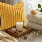 decorUhome Fall Faux Fur Throw Pillow Covers 22x22 Set of 2 Mustard Yellow | - Image 9