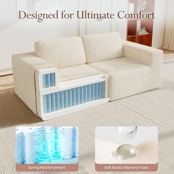 Vesgantti 80" Modular Sectional Sofa, Corduroy Cloud Couch - Image 4