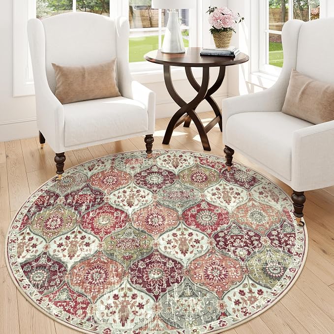 Lahome Moroccan Round Area Rugs, Washable Small Round Rug 3ft Non-Slip | by Lahome