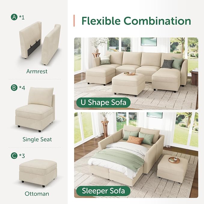 HONBAY Modular Sofa U Shaped Sectional Couch - Image 5