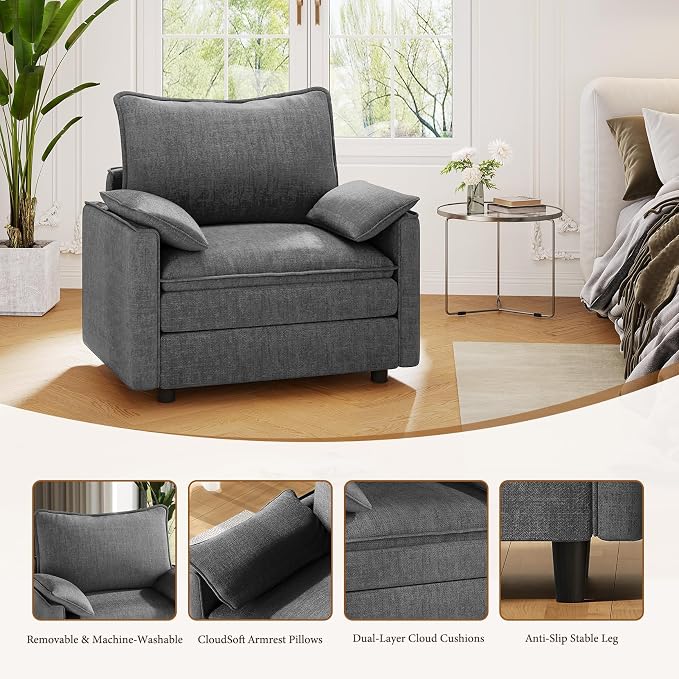 Vesgantti 40" Single Seat Sofa, Comfy Cloud Couch Deep Seat Upholstered Couch - Image 5