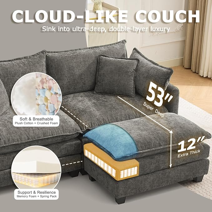 78” Modular Sectional Sofa, L Shaped Cloud Couch - Image 3