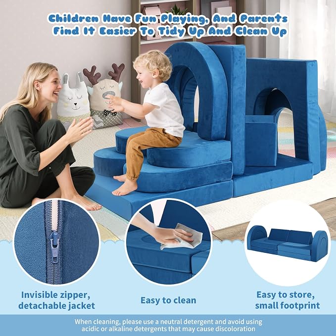 12 Pcs Modular Kids Play Couch, Toddler Couches That Fold Out, Plush Foam Chair - Image 7