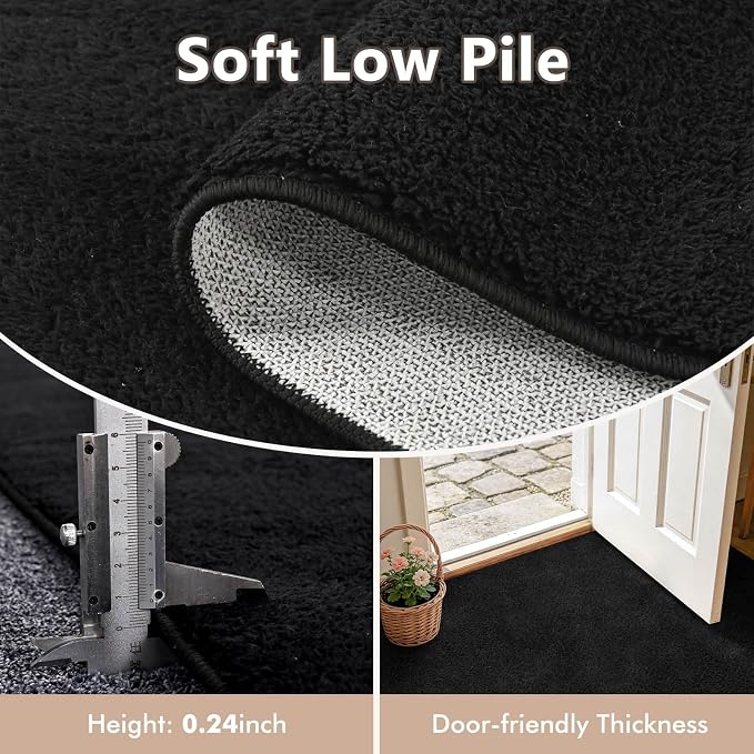 2x10 Black Solid Runner Rug Washable Non-Slip - Image 5