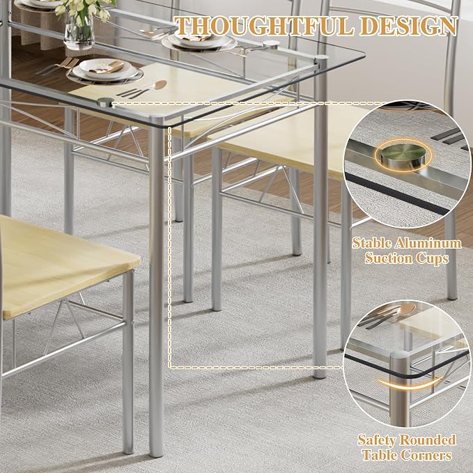 VECELO Dining Table Set for 4, 5-Piece Glass Kitchen Table - Image 4