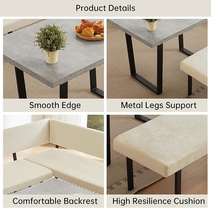 HIPIHOM 3-Piece Corner Dining Table Set - Image 5