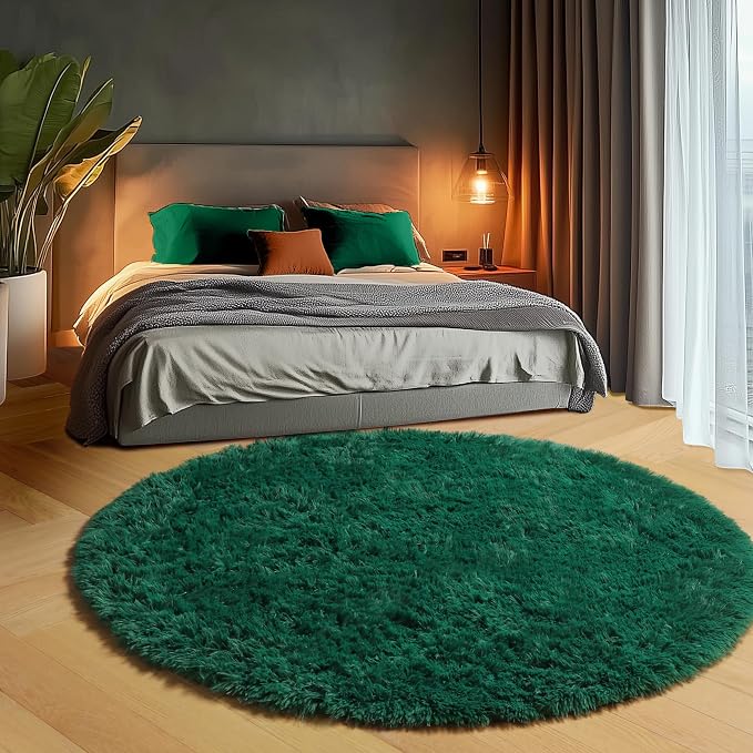 Dark Green Round Area Rugs 6ft, Ultra Soft Bedroom Circle Rug - Image 5