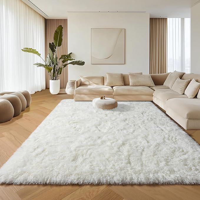 Cream White 6x9 Area Rugs for Living Room Bedroom, Large Fluffy Bedside Throw - Image 8