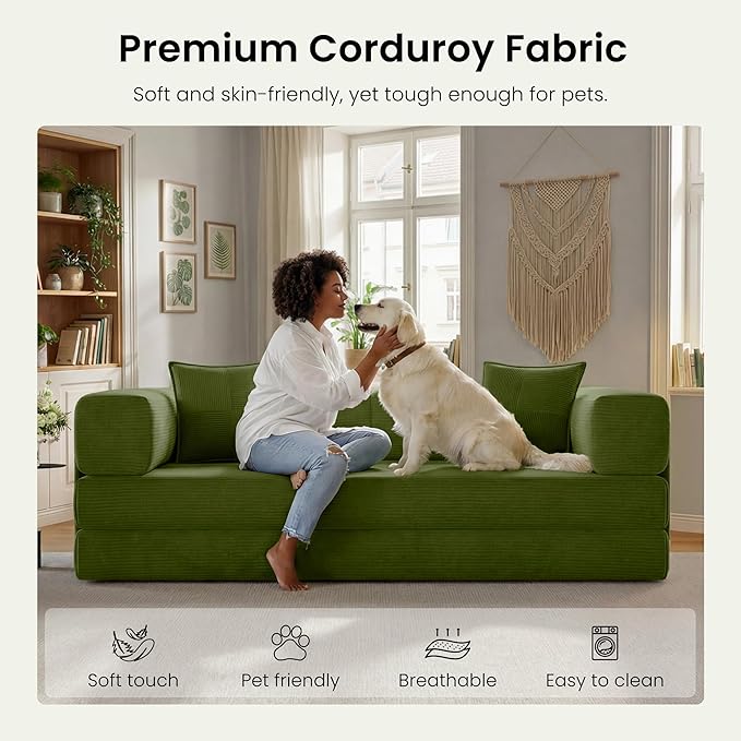 78.8" Convertible Sofa Bed, Corduroy Futon Couch - Image 6