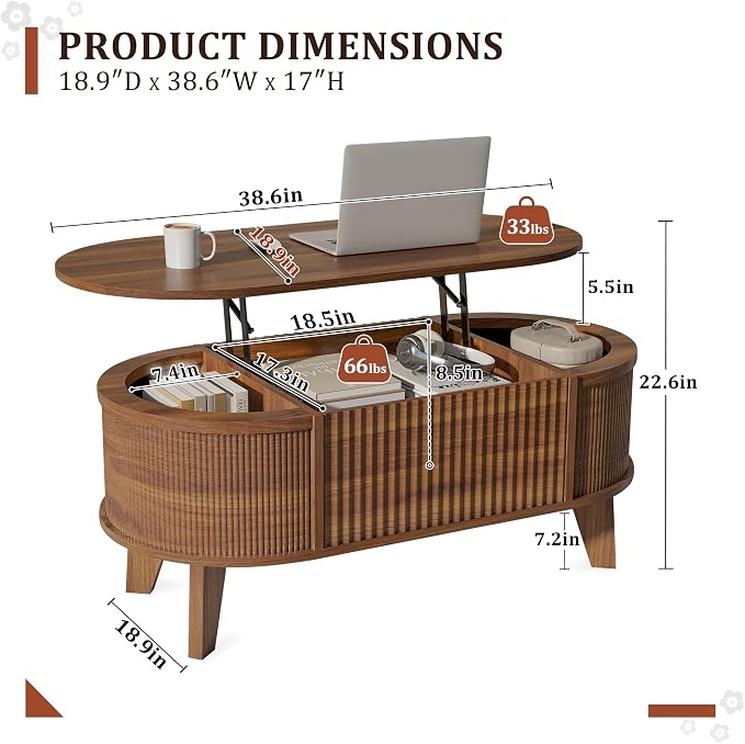 LYNCOHOME Fluted Lift Top Coffee Table - Image 2