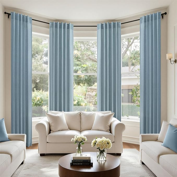 Blue Curtains 38 Inch Width for Kitchen Door 2 Panels Back Tab Rod Pocket Semi - Image 7