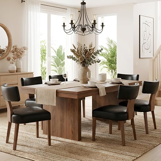 HNY Century Modern Dining Chairs Set of 6, Farmhouse PU Leather Upholstered - Image 7