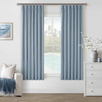 Dusty Blue 100% Black Out Pinch Pleated Linen 63 Inch Curtains by Twodrapes