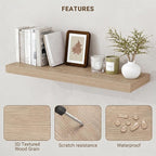 Acovy 48 Inch Floating Shelves, 3D Textured Wood Grain, Wooden Shelves - Image 5