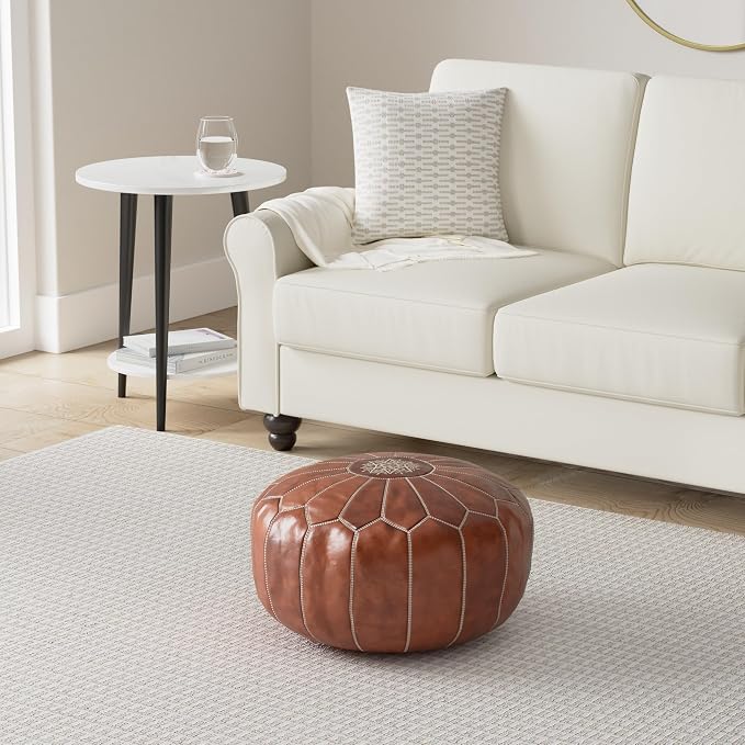 Marrakesh Gallery Genuine Leather Round Pouf Cover - Image 2