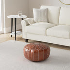 Marrakesh Gallery Genuine Leather Round Pouf Cover - Image 2