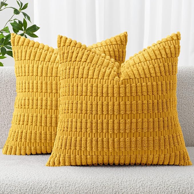 MIULEE Euro Corduroy Decorative Throw Pillow Covers 22x22 Mustard Yellow | Pack by MIULEE