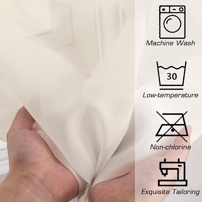 Cream Sheer Curtains 78 inches Long 2 Panels Set - Image 8