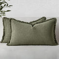 MIULEE Boho Linen Decorative Lumbar Throw Pillow Covers Olive Green 12x20 | Set by MIULEE