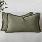 MIULEE Boho Linen Decorative Lumbar Throw Pillow Covers Olive Green 12x20 | Set by MIULEE