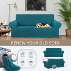Stretch Loveseat Couch Cover, 2 Cushion Couch Slipcover, Peacock Blue | 1-Piece - Image 3