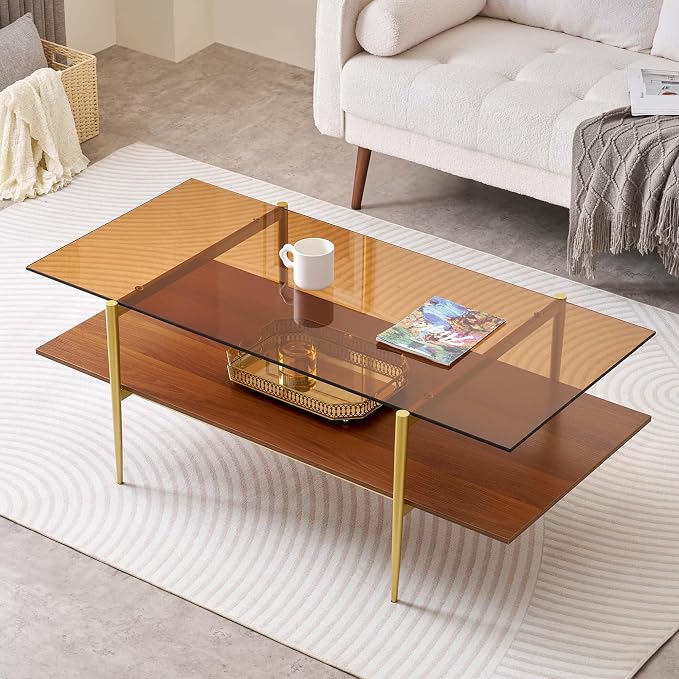 LumFurn Extra Large Rectangle Glass Coffee Table, Mid-Century Modern Design by LumFurn