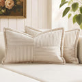 MIULEE Decorative Lumbar Throw Pillow Covers 14x24 Inch Beige 2 Pack | Boho by MIULEE