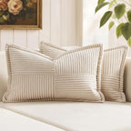 MIULEE Decorative Lumbar Throw Pillow Covers 14x24 Inch Beige 2 Pack | Boho by MIULEE