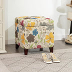 Adeco 18 Inch High Cube Ottoman Storage, Floral Printed Linen Chair Foot Stools - Image 8