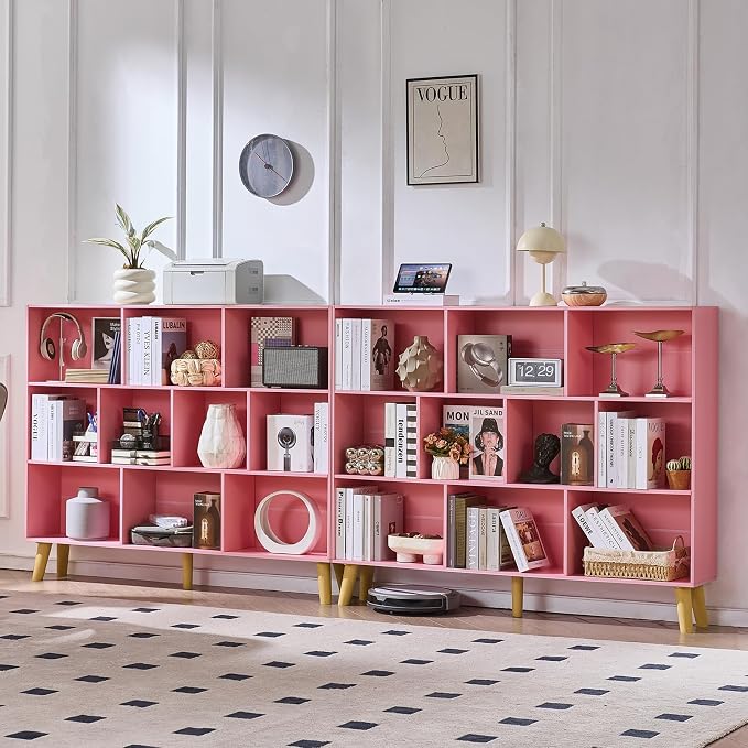 LEYAOYAO 10 Cube Bookshelf, 3 Tier Vintage 55" Wide Bookcase - Image 5