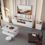 4-Piece Modern Living Room Table Set, Includes High Gloss 70" Fireplace TV Stand - Image 3