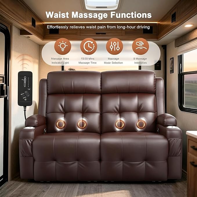 RV Loveseat Recliner Sofa, Wall Hugger Massage Reclining RV Couch - Image 7