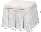 Bali & pari Palm Bohemian White Scallop Rattan Ottoman - Image 3