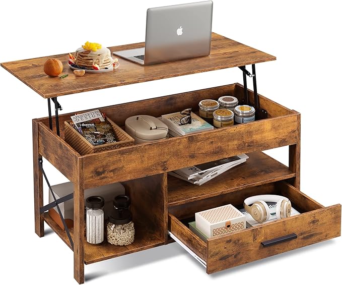 WLIVE Lift Top Coffee Table, Hidden Compartment, Wooden Lift Tabletop Center by WLIVE