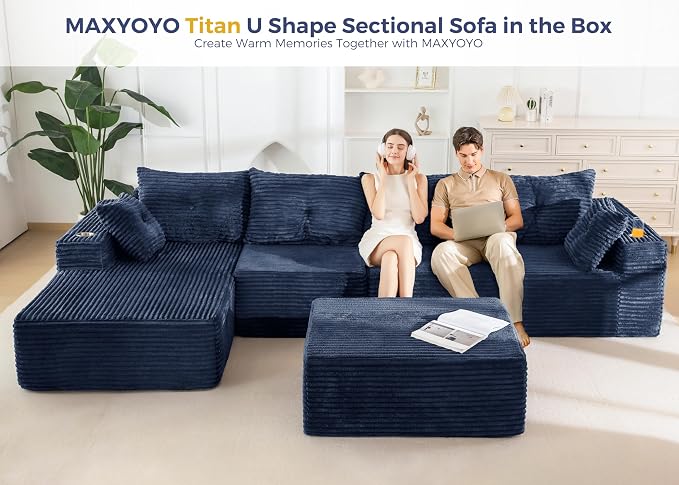 MAXYOYO 132" Giant U-Shaped Modular Sectional Couch, Modern Boneless Couch - Image 4